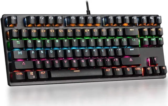 Main image of IXJYLCPC Mechanical Keyboard 87 Keys Small Compact Multicolour LED Backlit Wired USB Gaming Keyboard with Blue Switches, Metal Construction, Water Resistant for Windows PC Laptop game