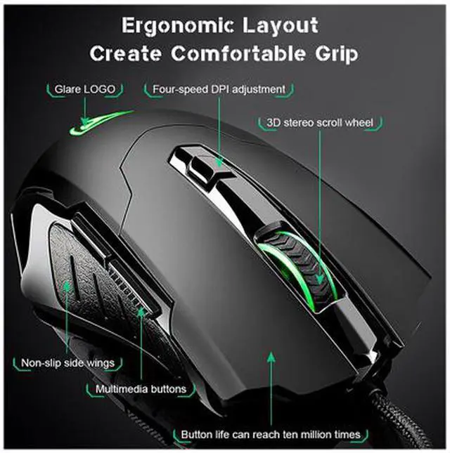 Alt view image 4 of 6 - IXJYLCPC Gaming Mouse Wired Breathing Light Ergonomic Game USB Computer Mice Multicolor Gamer Desktop Laptop PC Gaming Mouse, 6 Buttons for Windows 7/8/10/XP Vista Linux, Black