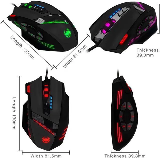 Alt view image 2 of 7 - Zelotes C-12 Wired Gaming Mouse, Optical Wired Computer Mice with 4,000DPI, High Precision, 12 Programmable Mouse Buttons Compatible with Laptop PC, 12 Buttons (Black)