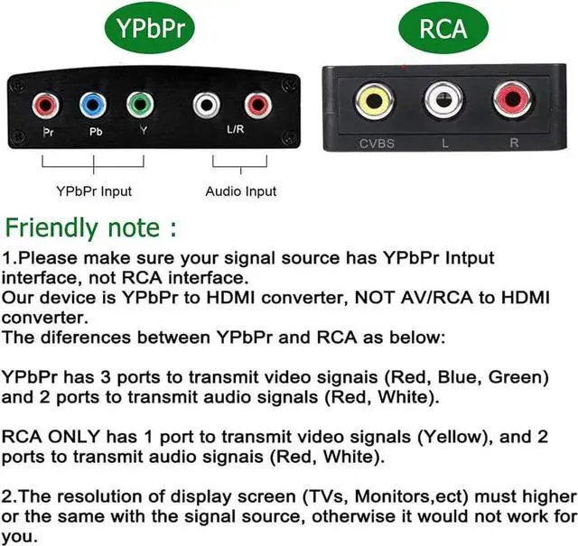 Alt view image 7 of 7 - IXJYLCPC YPbPr R/L to HDMI-Compatible Converter 1080P Component Video Converter Audio Adapter Splitter for DVD HDTV Monitor Projector, OZSC-1