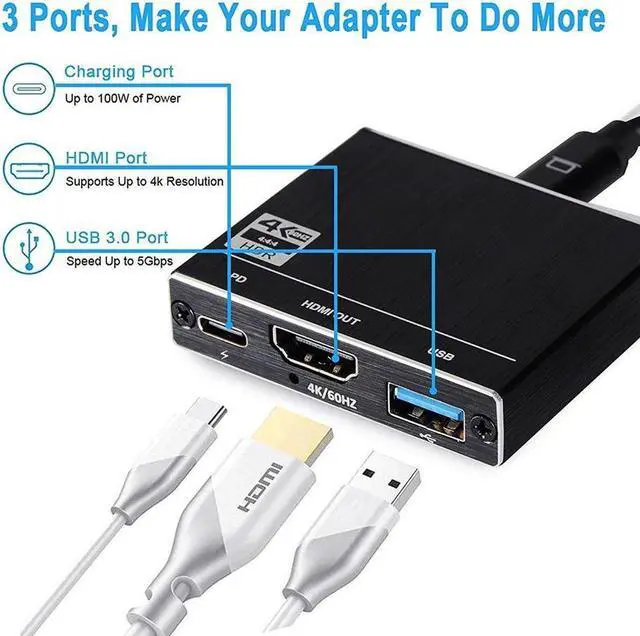 Alt view image 2 of 7 - IXJYLCPC USB C to HDMI Adapter, Thunderbolt 3 to HDMI Hub, USB-C Digital AV Multiport Adapter HDMI 4K@60Hz Output USB 3.0 Port & 100W PD Quick Charging Port Converter for MacBook/Sam.Sung S10/S10+