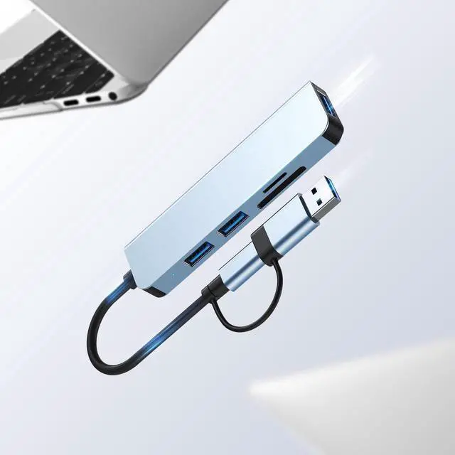 Alt view image 7 of 7 - IXJYLCPC USB HUB, 5 in 1 USB-C/USB 3.0 Dual Adapter Docking Station, with 3 USB Port, TF/SD Card Reader, Multi-Port USB C Adapter Type C Laptops Dock Dongle Compatible for MacBook Pro Air iPad