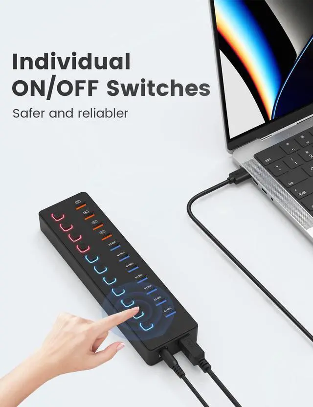 Alt view image 5 of 7 - IXJYLCPC Powered USB Hub 3.0, 11-Port USB 3.0 Splitter Hub with Individual On/Off Switches and 12V/3A Power Adapter USB Extension for MacBook, Mac Pro/Mini and More