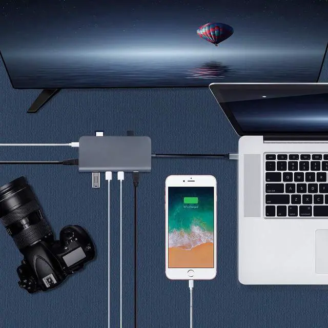 Alt view image 6 of 7 - IXJYLCPC USB C Hub,Jansicotek Type C Hub ESTONE 8 in 1 Adapter with 4K HDMI, Ethernet Port, 3 USB 3.0 Ports, SD/TF Card Reader, 60W Power Delivery, MacBook/Pro/Air/IMAC and Type C Windows Laptops
