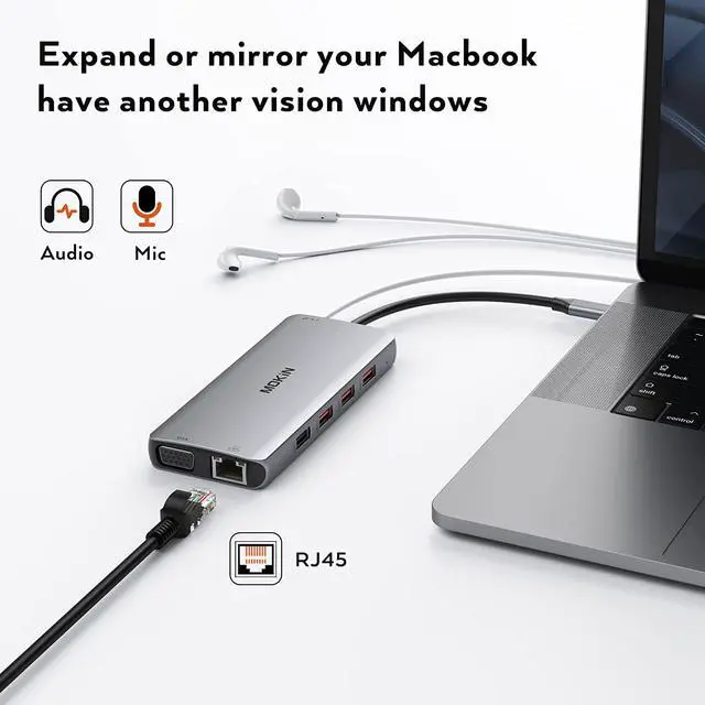 Alt view image 5 of 7 - MOKiN USB C Docking Station Dual Monitor HDMI Adapter, 11 in 1 USB-C Laptop Docking Station with 3xUSB 3.1,2xUSB2.0,VGA&RJ45,1x100WPD&Audio ports,for Mac book Pro/Air,Dell XPS,HP,Lenovo,etc.