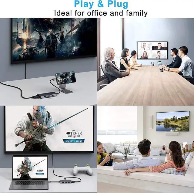 Alt view image 6 of 7 - MOKiN USB C to Dual 4K HDMI Adapter,USB C Dual Monitor Docking Station,USB C Hub with 2x4K 60Hz HDMI,Displayport Port&VGA,3xUSB 2.0,Compatible for Dell/HP/Lenovo/Microsoft,etc.