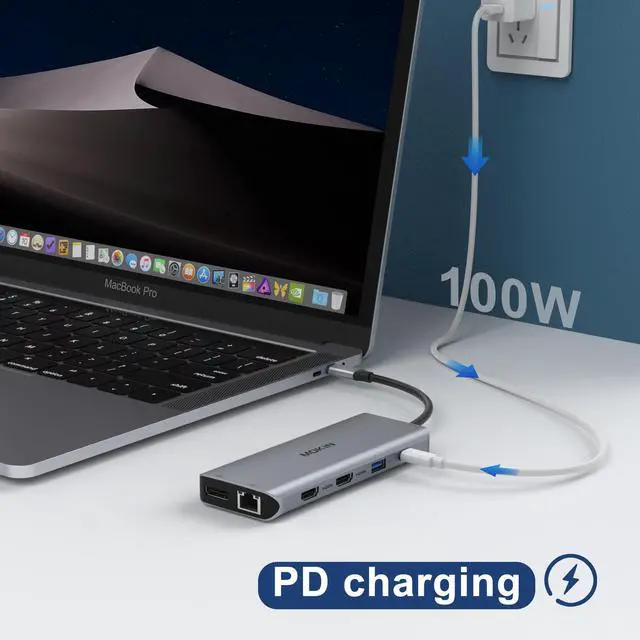 Alt view image 6 of 7 - MOKiN USB C Hub, USB C Docking Station 13 in 1 Triple Display Type C Adapter with Dual HDMI 4K, DP, PD Charger, Gigabit Ethernet, 5 USB Ports, SD/TF Card Reader, Mic/Audio for MacBook Pro and Windows
