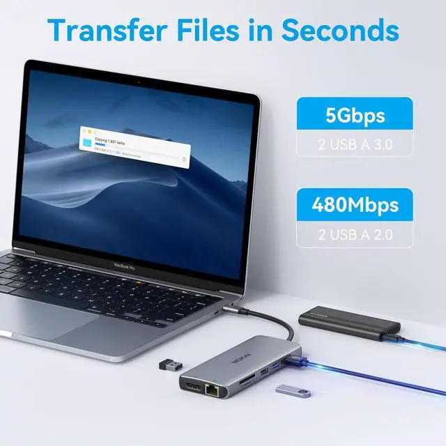 Alt view image 5 of 7 - MOKiN USB C Docking Station Dual Monitor,12 in 1 Triple Display USB C Hub with 2x4K HDMI,DisplayPort,100W PD,4xUSB,Gigabit Ethernet,SD/TF,Audio Port,Multiport Adapter for Macbook/HP/Dell/Lenovo,etc.