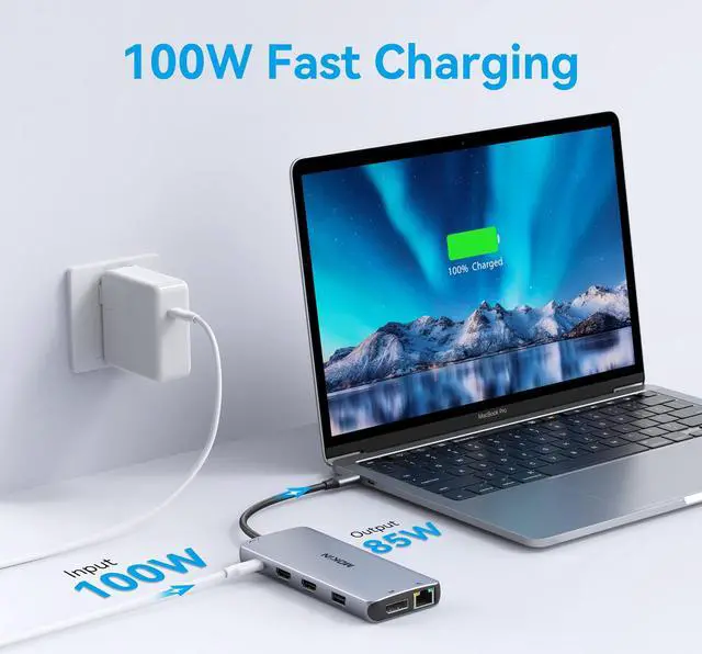 Alt view image 6 of 7 - MOKiN USB C Docking Station Dual Monitor,12 in 1 Triple Display USB C Hub with 2x4K HDMI,DisplayPort,100W PD,4xUSB,Gigabit Ethernet,SD/TF,Audio Port,Multiport Adapter for Macbook/HP/Dell/Lenovo,etc.