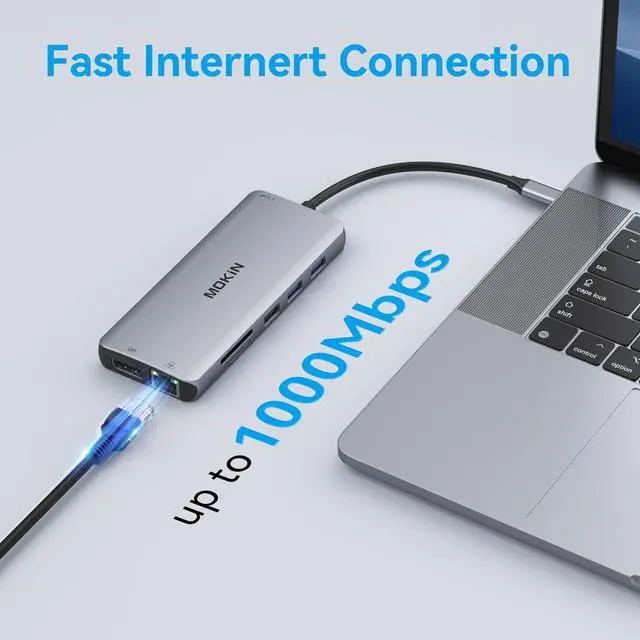 Alt view image 7 of 7 - MOKiN USB C Docking Station Dual Monitor,12 in 1 Triple Display USB C Hub with 2x4K HDMI,DisplayPort,100W PD,4xUSB,Gigabit Ethernet,SD/TF,Audio Port,Multiport Adapter for Macbook/HP/Dell/Lenovo,etc.