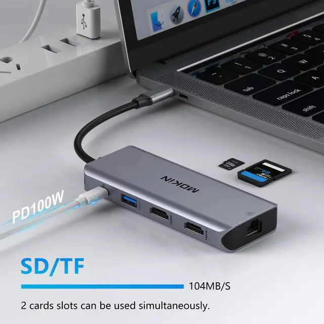 Alt view image 6 of 7 - MOKiN USB C Laptop Docking Station,USB C Hub HDMI Adapter with 2xHDMI,100W PD,Ethernet,3 USB and SD/TF Card Reader,Triple Display Multiport Dongle for MacBook/HP/Lenovo/Dell/Surface Laptop,etc