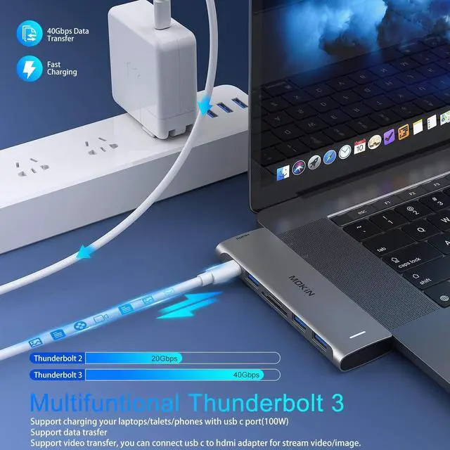 Alt view image 4 of 7 - MOKiN USB C Multiport Adapte for MacBook Pro Adapter with 4K@60Hz HDMI,3 USB 3.0, TF/SD, USB-C Thunderbolt 3 100W, USB C Hub for MacBook Air 2020 2019 2018 2017