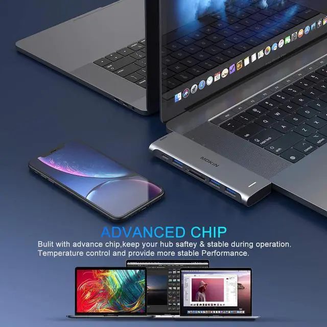 Alt view image 6 of 7 - MOKiN USB C Multiport Adapte for MacBook Pro Adapter with 4K@60Hz HDMI,3 USB 3.0, TF/SD, USB-C Thunderbolt 3 100W, USB C Hub for MacBook Air 2020 2019 2018 2017