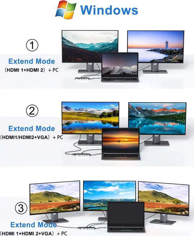 Alt view image 3 of 7 - USB C Docking Station Dual Monitor, Dual HDMI Adapter 12 in 1 Triple Display USB C Hub with VGA, Gigabit Ethernet, 100W PD, 4 USB Ports, SD/TF Card Reader Audio for Lenovo/HP/Dell Type-C Laptops