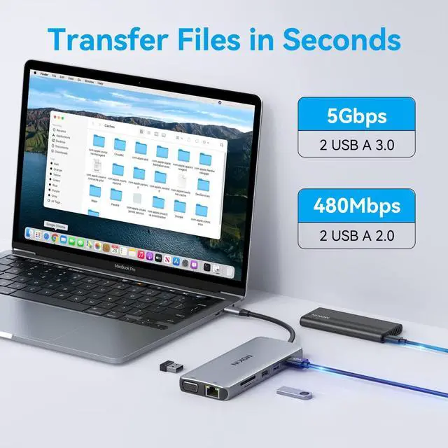 Alt view image 7 of 7 - USB C Docking Station Dual Monitor, Dual HDMI Adapter 12 in 1 Triple Display USB C Hub with VGA, Gigabit Ethernet, 100W PD, 4 USB Ports, SD/TF Card Reader Audio for Lenovo/HP/Dell Type-C Laptops