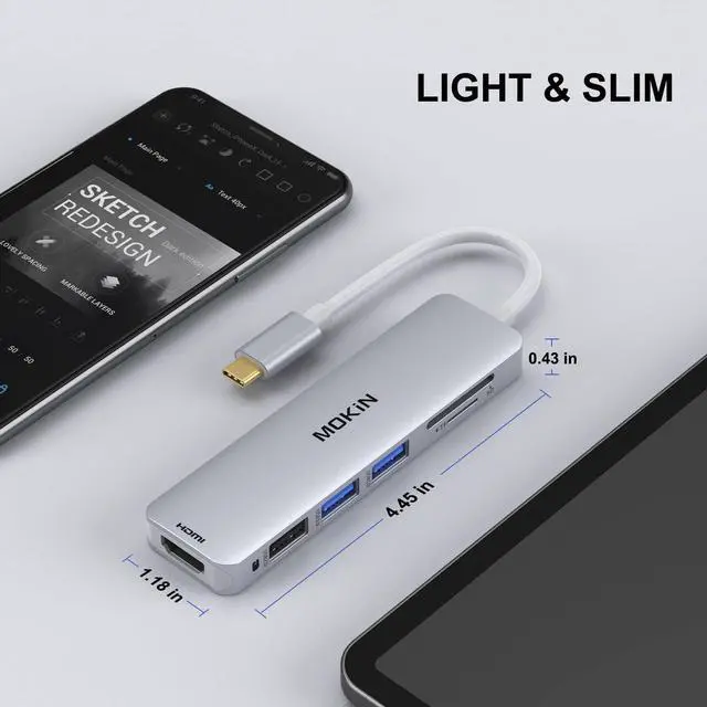 Alt view image 7 of 6 - MOKiN 6 in 1 USB C Laptop Hub with 4K HDMI, SD/TF Card Reader, 3xUSB A Port,Multiport Adapter compatible for MacBook Pro/Air, Dell XPS, Lenovo Thinkpad,etc