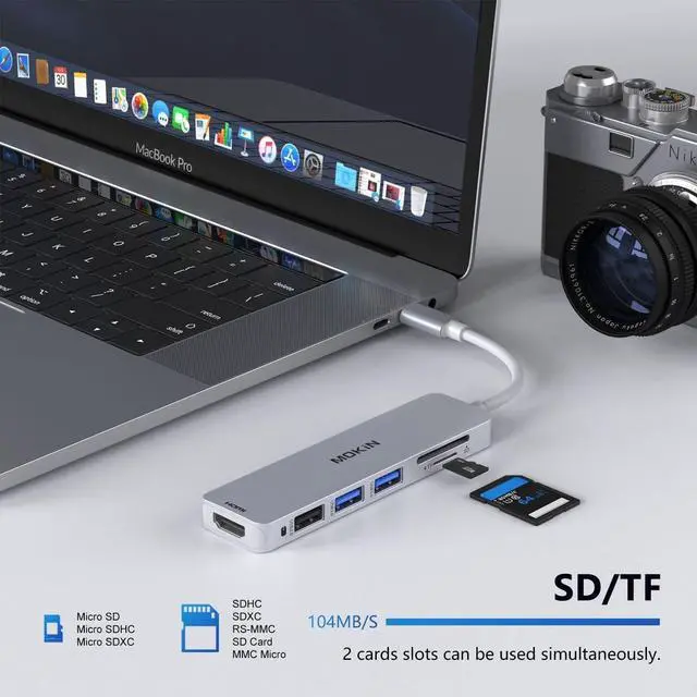 Alt view image 6 of 6 - MOKiN 6 in 1 USB C Laptop Hub with 4K HDMI, SD/TF Card Reader, 3xUSB A Port,Multiport Adapter compatible for MacBook Pro/Air, Dell XPS, Lenovo Thinkpad,etc