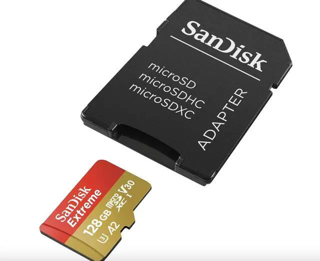Alt view image 2 of 3 - 128GB SanDisk  Extreme MicroSDHC UHS-I Memory Card With Adapter - 160MB/s, U3, V30, 4K UHD, A2, Micro SD Card - E-S-SDSQXAA-128G-GN6MA