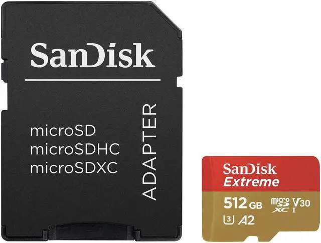Alt view image 3 of 5 - 512GB SanDisk  Extreme MicroSDHC UHS-I Memory Card With Adapter - 190MB/s, U3, V30, 4K UHD, A2, Micro SD Card - SDSQXAV-512G-GN6MA 512GB