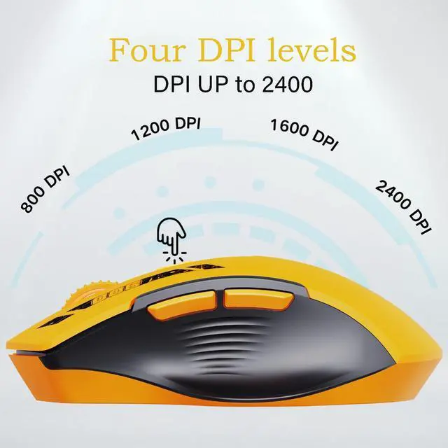 Alt view image 2 of 5 - Uineer Rechargeable Wireless Mouse,[Upgraded] 2.4GHz Wireless Mouse(Battery Level Visible) Ergonomic Computer Mouse,4 Levels DPI, Wireless Mouse for Laptop PC Computer,Yellow