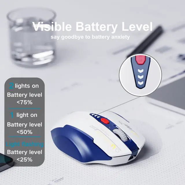 Alt view image 2 of 7 - Uineer Rechargeable Wireless Mouse,[Upgraded] 2.4GHz Wireless Mouse(Battery Level Visible) Ergonomic Computer Mouse,4 Levels DPI, Wireless Mouse for Laptop PC Computer,Blue/white