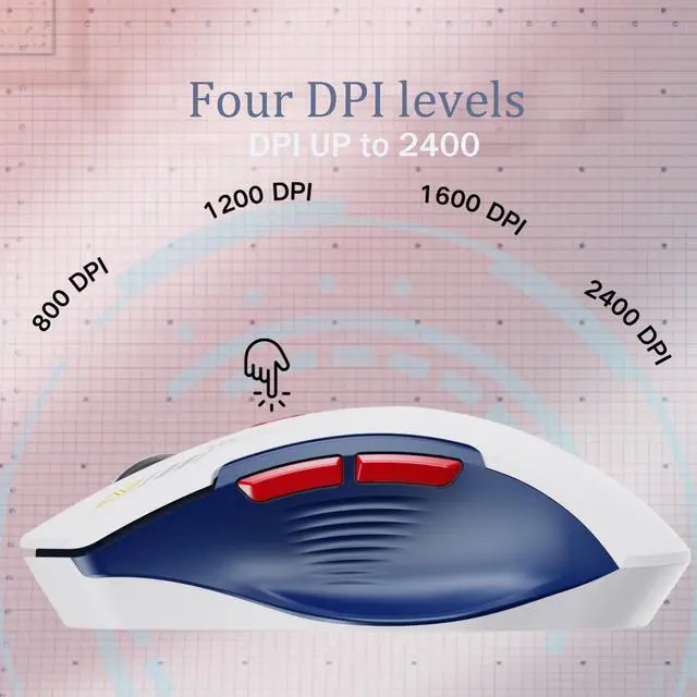 Alt view image 3 of 7 - Uineer Rechargeable Wireless Mouse,[Upgraded] 2.4GHz Wireless Mouse(Battery Level Visible) Ergonomic Computer Mouse,4 Levels DPI, Wireless Mouse for Laptop PC Computer,Blue/white