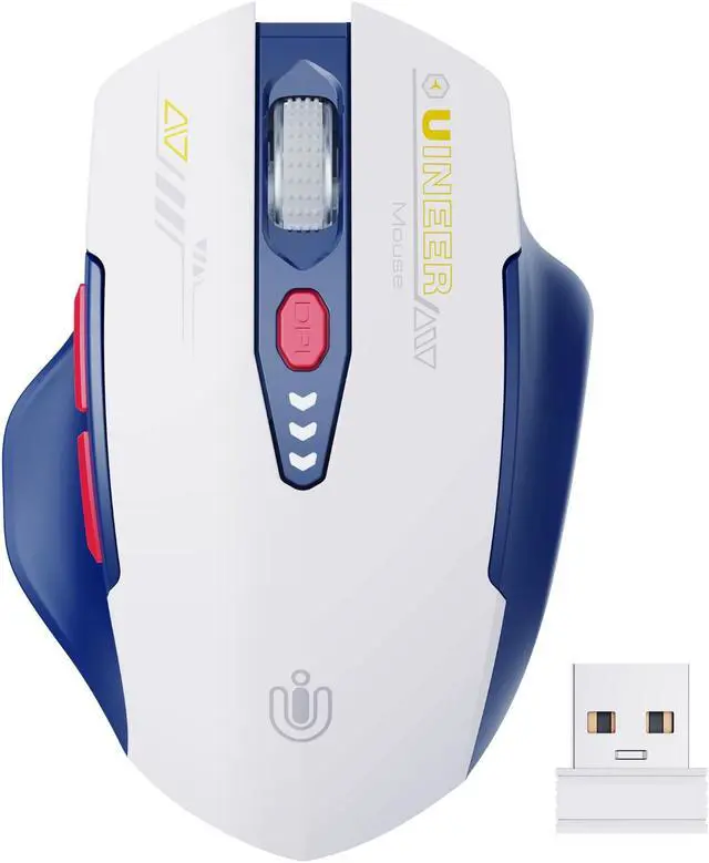Main image of Uineer Rechargeable Wireless Mouse,[Upgraded] 2.4GHz Wireless Mouse(Battery Level Visible) Ergonomic Computer Mouse,4 Levels DPI, Wireless Mouse for Laptop PC Computer,Blue/white