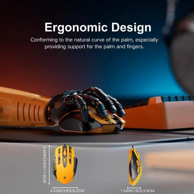 Alt view image 2 of 7 - Wired Mouse, USB Wired Mouse with 6 Buttons Ergonomic Design,1.5M USB Cable Computer Mouse Gaming Mice 7200DPI Optical USB Mouse for PC Laptop, Yellow