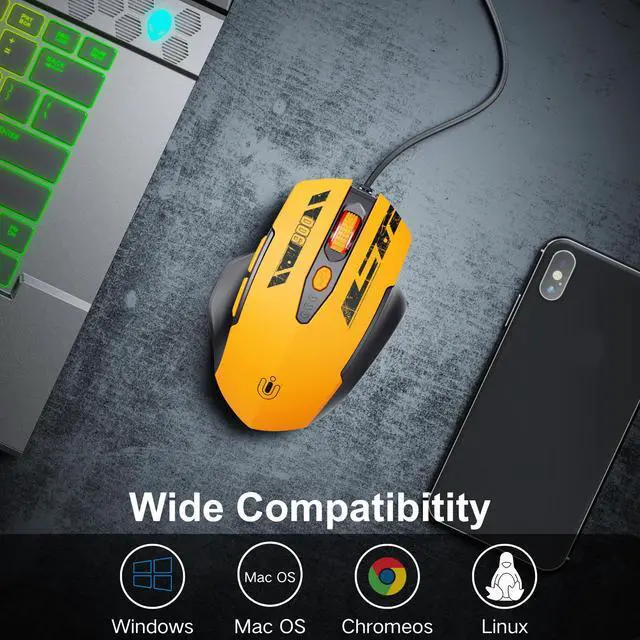 Alt view image 4 of 7 - Wired Mouse, USB Wired Mouse with 6 Buttons Ergonomic Design,1.5M USB Cable Computer Mouse Gaming Mice 7200DPI Optical USB Mouse for PC Laptop, Yellow