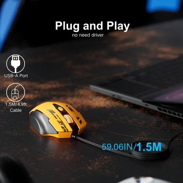 Alt view image 5 of 7 - Wired Mouse, USB Wired Mouse with 6 Buttons Ergonomic Design,1.5M USB Cable Computer Mouse Gaming Mice 7200DPI Optical USB Mouse for PC Laptop, Yellow