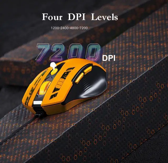 Alt view image 3 of 7 - Wired Mouse, USB Wired Mouse with 6 Buttons Ergonomic Design,1.5M USB Cable Computer Mouse Gaming Mice 7200DPI Optical USB Mouse for PC Laptop, Yellow