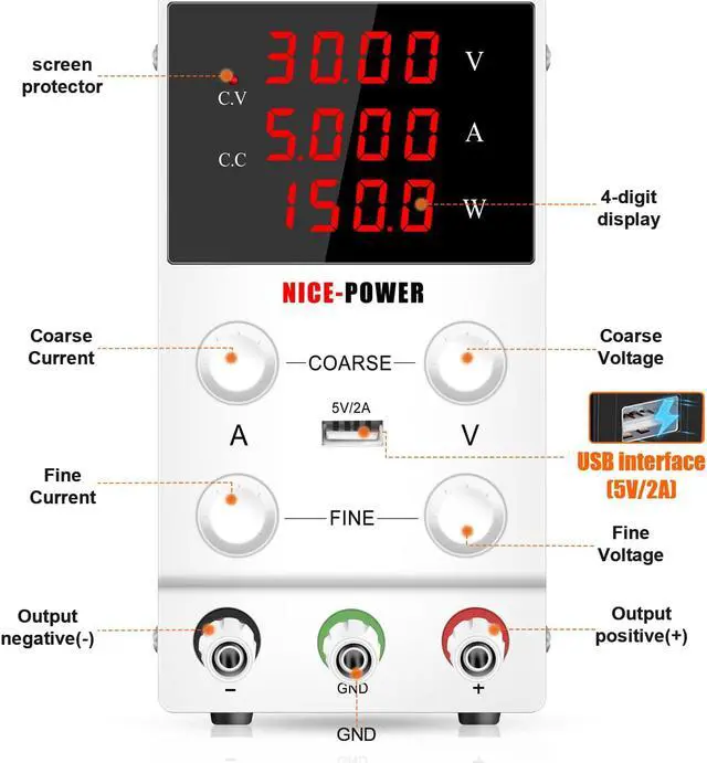 Alt view image 2 of 7 - DC Power Supply Variable 120V 3A, 4 Digital Display Adjustable Regulated Switching DC Lab Bench Power Supply with 5V/2A USB Charging Port