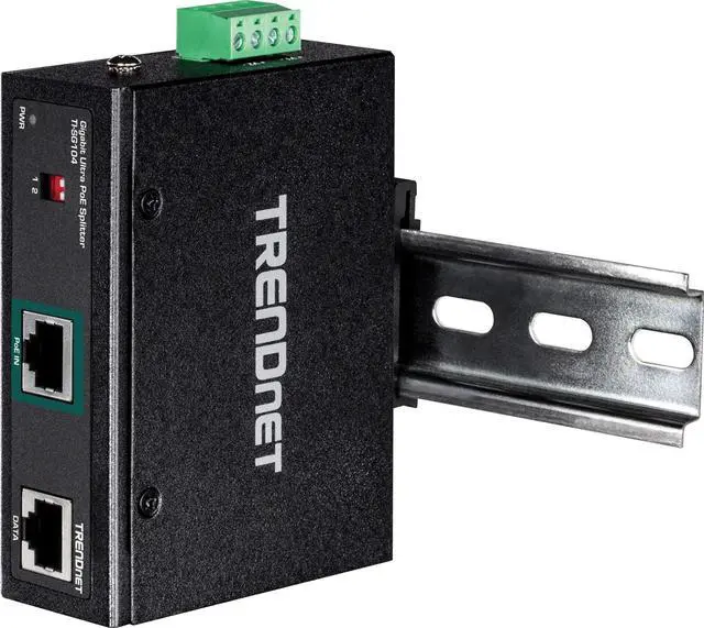 Alt view image 7 of 7 - TRENDnet Industrial Gigabit UPoE Splitter, Dual DC Power Outputs, DIN-Rail or Wall-Mountable, Adjustable Voltage Output, TI-SG104,Black