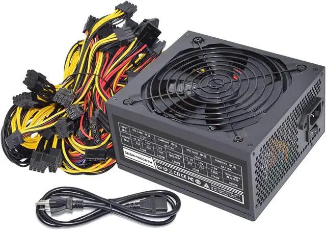 Main image of ATX Power Supply for US 110V Mining PSU Support 6 GPU Miner Rig with US Plug Adapter Cable, 1600W Power Supply for BTC ETH ETCInput Voltage 110V, Output 1600W; Input Voltage 220V, Output 1800W
