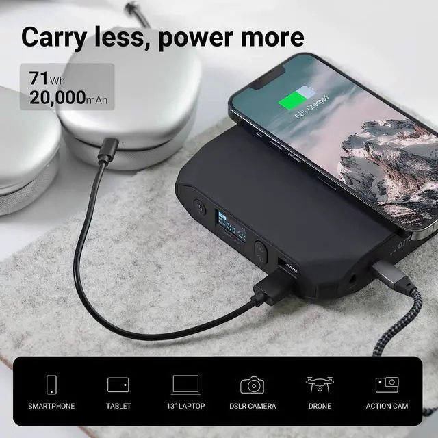 Alt view image 3 of 7 - Omni 20+ 20000mah Laptop Power Bank Portable Charger | AC/DC/USB-C/Wireless Battery Backup for Laptops:MacBook Pro/Dell/Surface | Cameras:Canon/Nikon/DSLR/DJI Drones | Smart Devices:iPhone/Samsung