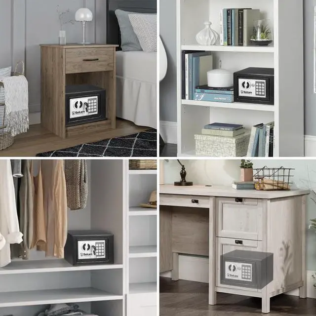 Alt view image 7 of 7 - SEKAM Steel Small Money Safe Box for Home Office with Fireproof Money Bag for Cash, Personal Safe with Keypad and Keys, Mini Safe Lock Box for Cash, Digital Security Safe Silver