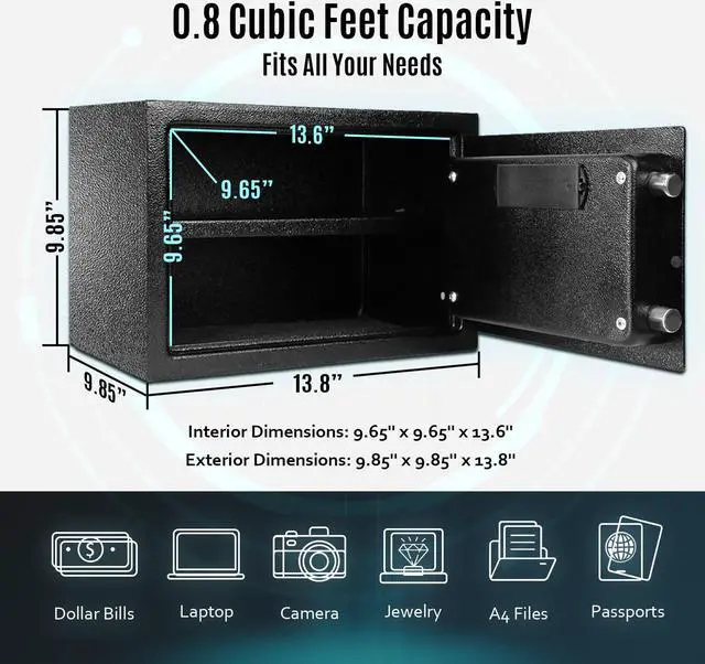 Alt view image 3 of 6 - SEKAM Biometric Fingerprint Safe Box, Security Safe with Fingerprint Access, Personal Safe with Electronic Lock, Safe Box Waterproof Fireproof, Home Safe for Cash Jewelry Important Documents