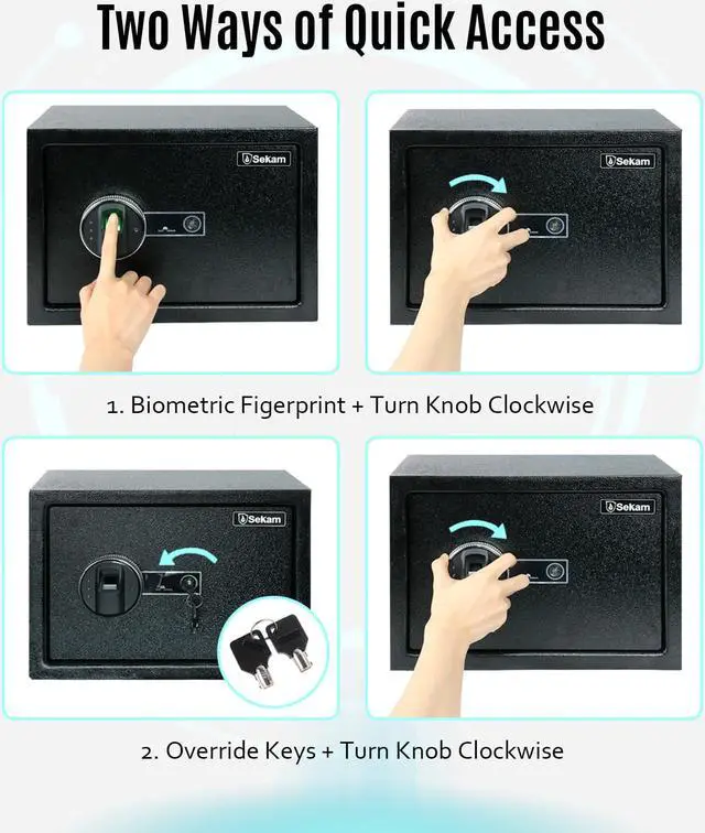 Alt view image 5 of 6 - SEKAM Biometric Fingerprint Safe Box, Security Safe with Fingerprint Access, Personal Safe with Electronic Lock, Safe Box Waterproof Fireproof, Home Safe for Cash Jewelry Important Documents