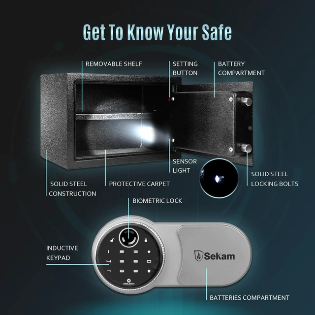 Passcode Access Box SEKAM Safe Box with Fingerprint and Passcode Access, 0.85 CF Biometric ...