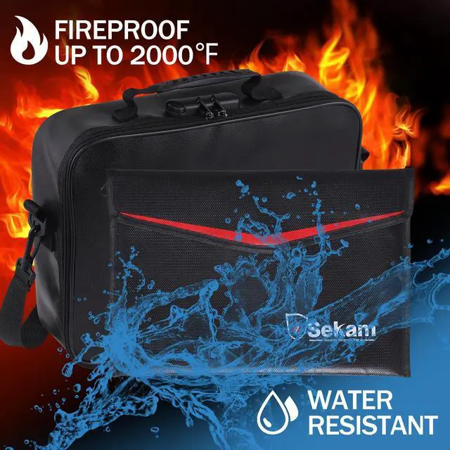 Alt view image 2 of 6 - SEKAM Fireproof Document Bag with Lock & Fireproof Money Bag for Cash Set, Fireproof Document Safe Organizer for Travel, Fireproof File Storage Bag with Lock, Multi-Layer Portable File Organizer Black