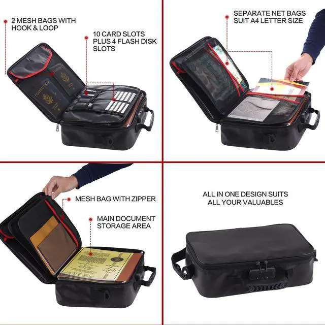 Alt view image 4 of 6 - SEKAM Fireproof Document Bag with Lock & Fireproof Money Bag for Cash Set, Fireproof Document Safe Organizer for Travel, Fireproof File Storage Bag with Lock, Multi-Layer Portable File Organizer Black