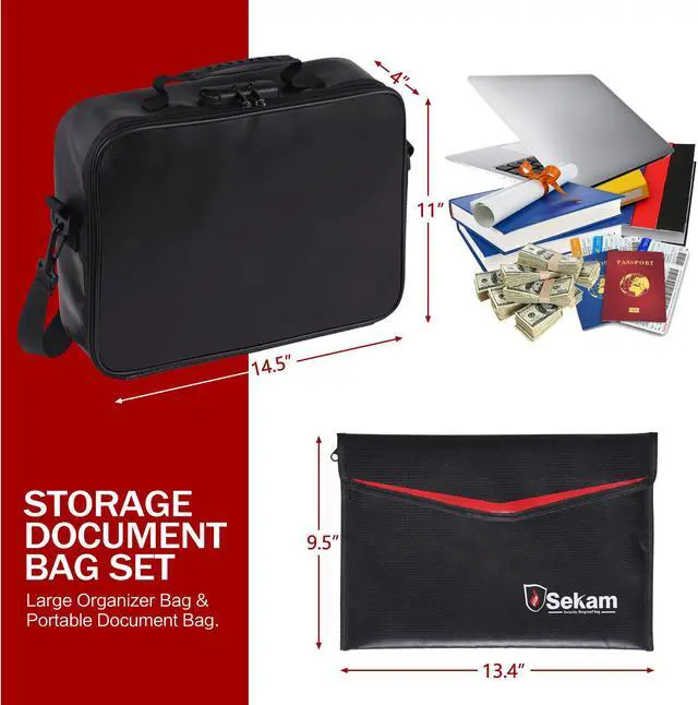 Alt view image 5 of 6 - SEKAM Fireproof Document Bag with Lock & Fireproof Money Bag for Cash Set, Fireproof Document Safe Organizer for Travel, Fireproof File Storage Bag with Lock, Multi-Layer Portable File Organizer Black