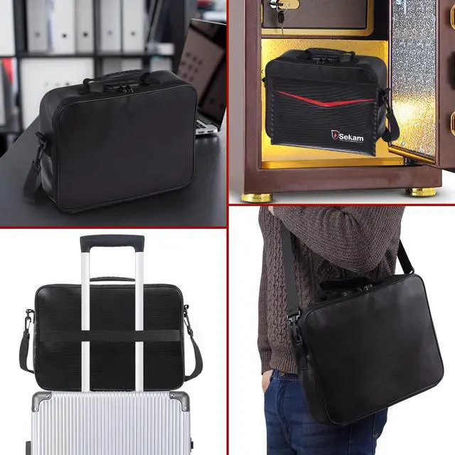 Alt view image 6 of 6 - SEKAM Fireproof Document Bag with Lock & Fireproof Money Bag for Cash Set, Fireproof Document Safe Organizer for Travel, Fireproof File Storage Bag with Lock, Multi-Layer Portable File Organizer Black