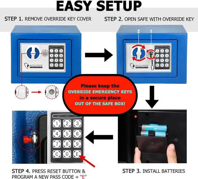 Alt view image 4 of 6 - ROLOWAY Steel Money Safe Box for Home with Fireproof Money Bag for Cash Safe, Security Safe Box for Money Safe with Keys, Lock Box Fireproof Safe with Keypad Lock (Blue)