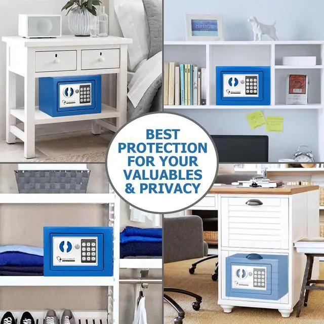 Alt view image 6 of 6 - ROLOWAY Steel Money Safe Box for Home with Fireproof Money Bag for Cash Safe, Security Safe Box for Money Safe with Keys, Lock Box Fireproof Safe with Keypad Lock (Blue)