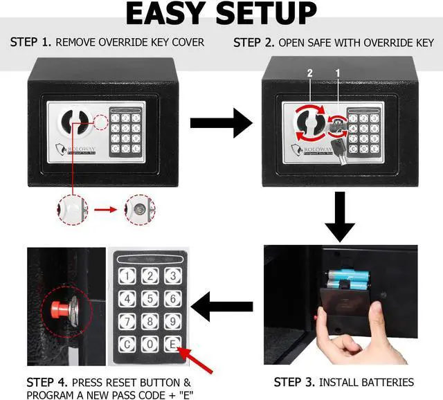 Alt view image 4 of 6 - ROLOWAY Steel Money Box with Keys for Home with Fireproof Money Bag for Cash Hidden, Security Lock Box Fireproof Safe with Keypad Lock (Silver)