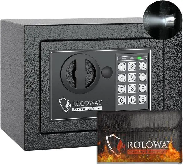 Main image of ROLOWAY Steel Money Safe Box for Home with Fireproof Money Bag for Cash Safe Hidden, Security Safe Box for Money Safe with Keys, Lock Box Fireproof Safe with Keypad (Black)