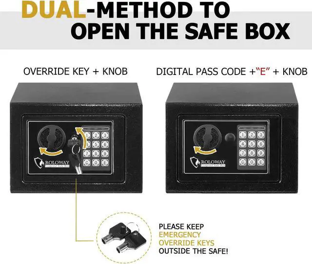 Alt view image 6 of 6 - ROLOWAY Steel Money Safe Box for Home with Fireproof Money Bag for Cash Safe Hidden, Security Safe Box for Money Safe with Keys, Lock Box Fireproof Safe with Keypad (Black)