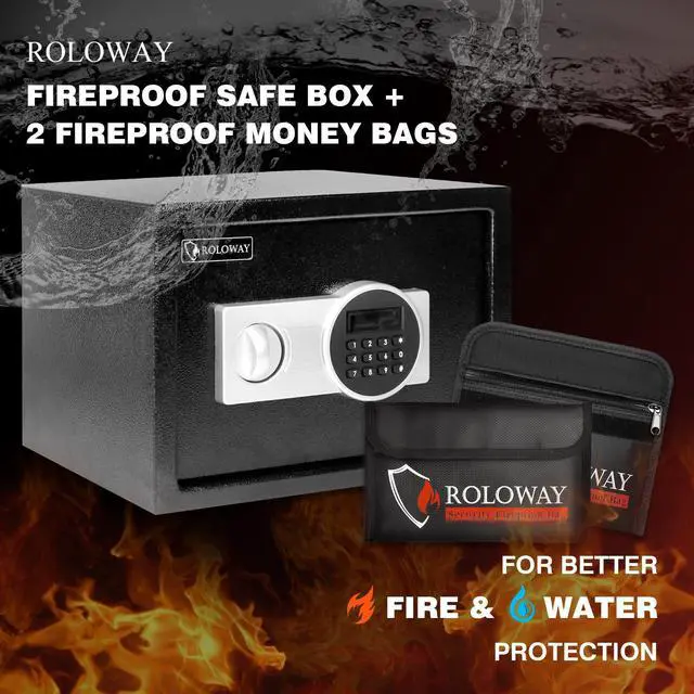 Alt view image 2 of 5 - ROLOWAY Steel Safe Box (0.8 Cubic Feet), Money Safe for Home Safe, Lock Box with Fireproof Bag for Cash Safe, Security Safety Box for Document Safe, Fireproof Safe with Key (Silver Digital Keypad)
