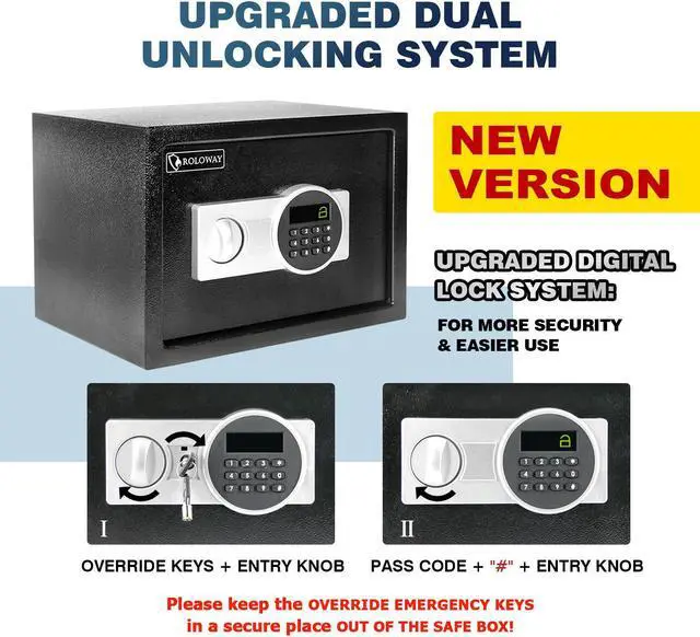 Alt view image 4 of 5 - ROLOWAY Steel Safe Box (0.8 Cubic Feet), Money Safe for Home Safe, Lock Box with Fireproof Bag for Cash Safe, Security Safety Box for Document Safe, Fireproof Safe with Key (Silver Digital Keypad)